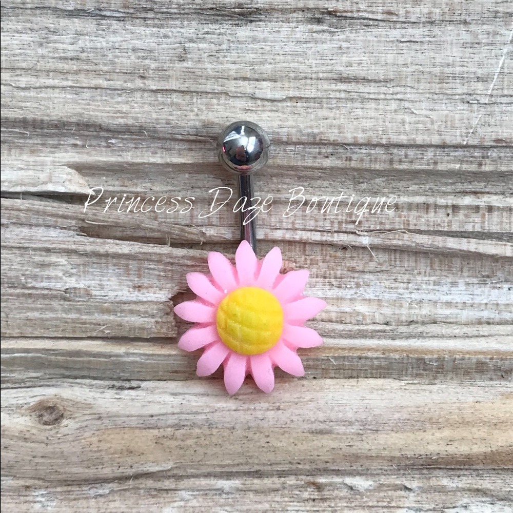 Pink Flower Belly‎ Button Ring